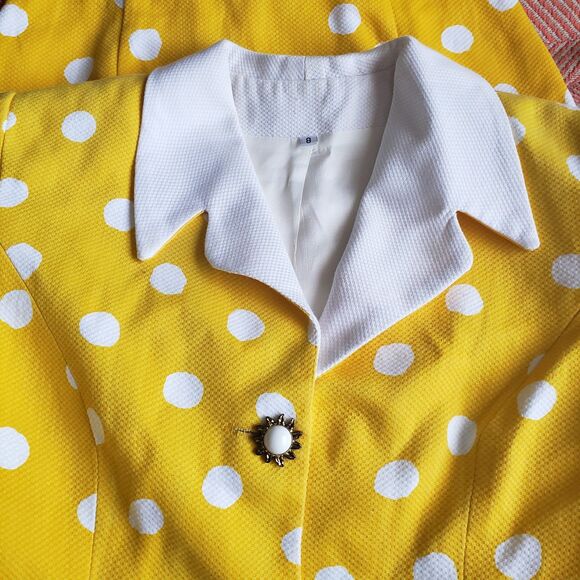 Vintage Sunny Yellow and White Polka Dot Skirt Suit S. 8 Retro/Summer/Fun - Picture 5 of 6